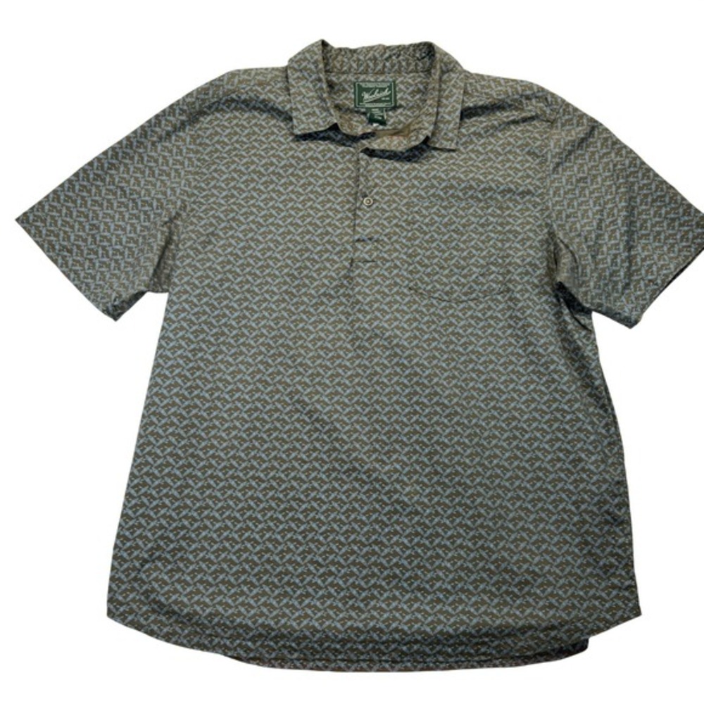 Woolrich‎ Mens XL Organic Cotton Polo Shirt Olive Blue Canoe Paddle Outdoor